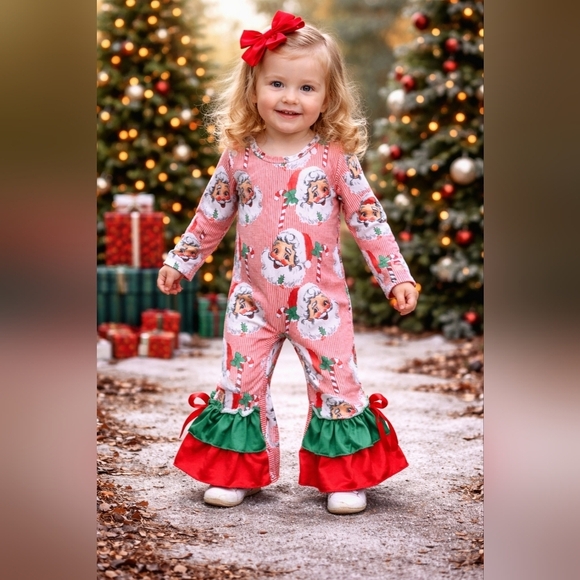 Other - Boutique 2t Festive Santa Striped Ruffle Romper